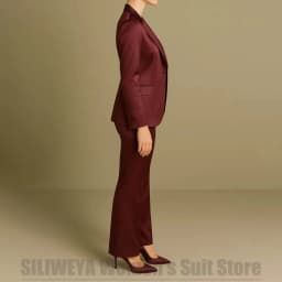 Women's Burgundy Satin 3 Piece Suit Set Fashion One Button Blazer Vest Flared Pants Formal Office Party Prom Wedding Tuxedo