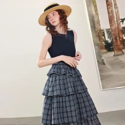 TOYOUTH Women Dress 2026 Spring New Splicing Plaid Slim Fit Soft and Flowing Mid Length Cake Skirt