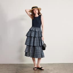 TOYOUTH Women Dress 2026 Spring New Splicing Plaid Slim Fit Soft and Flowing Mid Length Cake Skirt