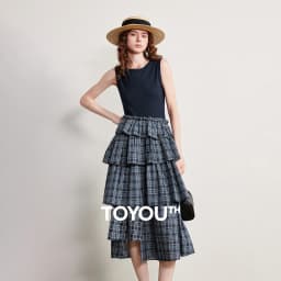 TOYOUTH Women Dress 2026 Spring New Splicing Plaid Slim Fit Soft and Flowing Mid Length Cake Skirt