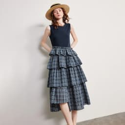 TOYOUTH Women Dress 2026 Spring New Splicing Plaid Slim Fit Soft and Flowing Mid Length Cake Skirt