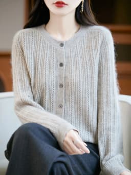 Sweater New Women 100% Merino Wool Cardigan O-Neck Knit Solid Color Autumn Winter Single-breasted Clothing Skin Friendly Top