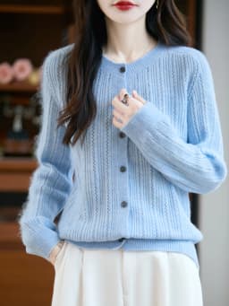 Sweater New Women 100% Merino Wool Cardigan O-Neck Knit Solid Color Autumn Winter Single-breasted Clothing Skin Friendly Top