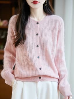 Sweater New Women 100% Merino Wool Cardigan O-Neck Knit Solid Color Autumn Winter Single-breasted Clothing Skin Friendly Top