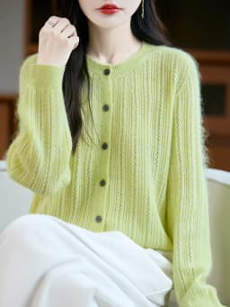 Sweater New Women 100% Merino Wool Cardigan O-Neck Knit Solid Color Autumn Winter Single-breasted Clothing Skin Friendly Top
