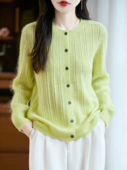 Sweater New Women 100% Merino Wool Cardigan O-Neck Knit Solid Color Autumn Winter Single-breasted Clothing Skin Friendly Top