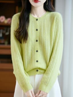 Sweater New Women 100% Merino Wool Cardigan O-Neck Knit Solid Color Autumn Winter Single-breasted Clothing Skin Friendly Top
