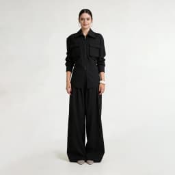 NOVA Women's 2 Piece Utility Set - Zip-Up Shirt Jacket & Wide Leg Pants Matching Set for Office Streetwear