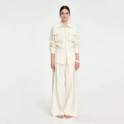 NOVA Women's 2 Piece Utility Set - Zip-Up Shirt Jacket & Wide Leg Pants Matching Set for Office Streetwear
