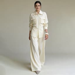 NOVA Women's 2 Piece Utility Set - Zip-Up Shirt Jacket & Wide Leg Pants Matching Set for Office Streetwear