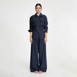 NOVA Women's 2 Piece Utility Set - Zip-Up Shirt Jacket & Wide Leg Pants Matching Set for Office Streetwear