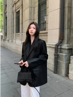 Women's Fashion Blazer Style Leather Jacket Black PU Leather Coat Spring Autumn New Loose Elegant High-end Blazer
