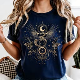 Celestial Dragon Moon Phase T-Shirt Witchy Boho Floral Tee Gothic Style Women Fashion Casual Tshirt Retro Design Printed Tops