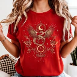Celestial Dragon Moon Phase T-Shirt Witchy Boho Floral Tee Gothic Style Women Fashion Casual Tshirt Retro Design Printed Tops