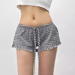 Women's Plaid Pajama Shorts With Adjustable Drawstring And Ruffles