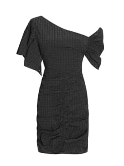 TWOTWINSTYLE Fashion Spliced Plaid Irregular Dresses for Women Diagonal Collar Short Sleeves Patchwork Shirring Dress Female New