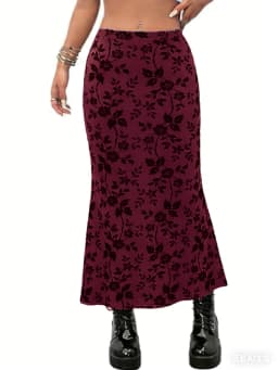 Women's Floral Midi Skirts Fashionable Casual High Waisted Navy Vine Print Long Skirt for Summer Outings