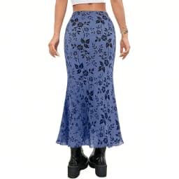Women's Floral Midi Skirts Fashionable Casual High Waisted Navy Vine Print Long Skirt for Summer Outings