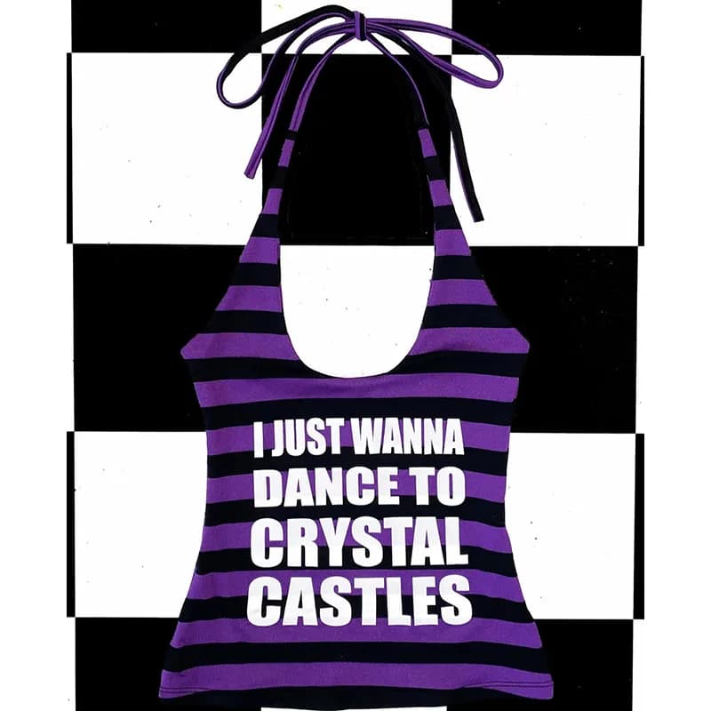 Y2K Striped Letter Print Halter Top Slim Fit Retro American Street Summer for Women
