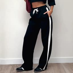 Y2K Color Block Patchwork Sweatpants American Style Elastic Waistband Tie Straight Tube Slimming Loose Versatile Casual
