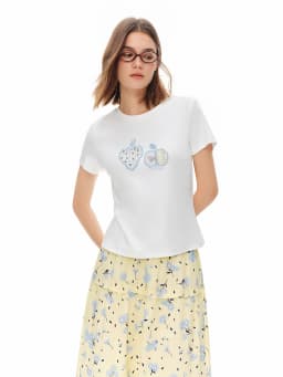 DUSHU 2026 New Summer Floral Embroidered T-Shirt Women Slim Fit Versatile Size Minimalist Tee Casual Short Sleeve Chic Top