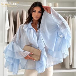 Clacive Sexy Loose White Women Shirt Fashion Stand Collar Long Sleeve Lady Blouse Elegant Classic Ruffles Top Female Clothing