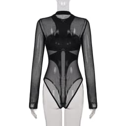 Women's Street Fashion Sheer Mesh Patchwork Bodysuits Fashion Slimming Long Sleeve Irregular Design One Piece Clothes Romper New