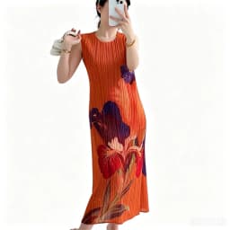New Pleated High-quality Spring and Summer Pleated Retro Print Dress with Elegant Femininity and High-grade Sleeveless Dress