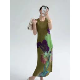 New Pleated High-quality Spring and Summer Pleated Retro Print Dress with Elegant Femininity and High-grade Sleeveless Dress