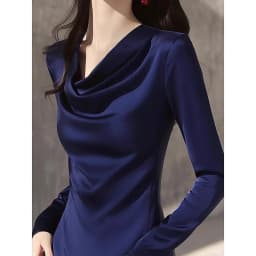 2026 Summer Ladies Long Sleeve Pile Collar V-neck Solid Color Simplicity Elegant Trend Temperament Irregular Pleated Pullover