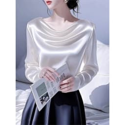 2026 Summer Ladies Long Sleeve Pile Collar V-neck Solid Color Simplicity Elegant Trend Temperament Irregular Pleated Pullover