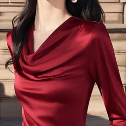 2026 Summer Ladies Long Sleeve Pile Collar V-neck Solid Color Simplicity Elegant Trend Temperament Irregular Pleated Pullover
