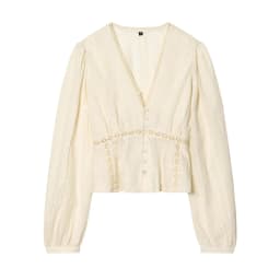 YENKYE New 2026 Women Lace Trim V Neck Romantic Embroidery Blouse Long Sleeve Casual Crop Shirt Spring Summer Tops