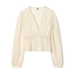 YENKYE New 2026 Women Lace Trim V Neck Romantic Embroidery Blouse Long Sleeve Casual Crop Shirt Spring Summer Tops