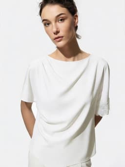 Amii Women's Blouse 2026 Summer New Boat Neck Lace Trim Asymmetric Hem Top Office Casual Short Sleeve Chiffon Shirt 12642087