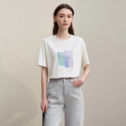 Amii Women's Tee Shirt 2026 Summer New O-Neck Printed Embroidered Cotton T-shirt Drop Shoulder Short Sleeve Elastic Top 12642009