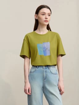 Amii Women's Tee Shirt 2026 Summer New O-Neck Printed Embroidered Cotton T-shirt Drop Shoulder Short Sleeve Elastic Top 12642009