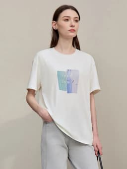 Amii Women's Tee Shirt 2026 Summer New O-Neck Printed Embroidered Cotton T-shirt Drop Shoulder Short Sleeve Elastic Top 12642009