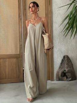 Spring Summer Women's Clothing Sleeveless Wide Leg Jumpsuit For Woman Polyester Lounge Wear Mid Waist Cropped Casual Pants