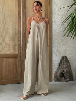 Spring Summer Women's Clothing Sleeveless Wide Leg Jumpsuit For Woman Polyester Lounge Wear Mid Waist Cropped Casual Pants
