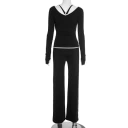 Matching 3 Piece Set Women Fall 2025 Cross-Strap Tank & V-Neck Long-Sleeve Top & Straight-Leg Pants Three-Piece Sporty Suit