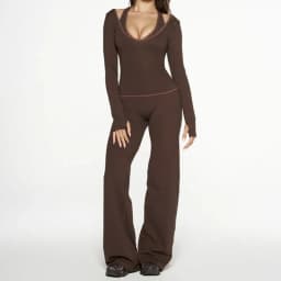 Matching 3 Piece Set Women Fall 2025 Cross-Strap Tank & V-Neck Long-Sleeve Top & Straight-Leg Pants Three-Piece Sporty Suit