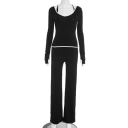 Matching 3 Piece Set Women Fall 2025 Cross-Strap Tank & V-Neck Long-Sleeve Top & Straight-Leg Pants Three-Piece Sporty Suit