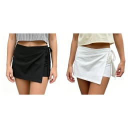 Women's Summer Wrap Skort Casual Stylish Solid Color Self-tie Bow Built-in Shorts Mid Rise Mini Skirt Summer Outfits