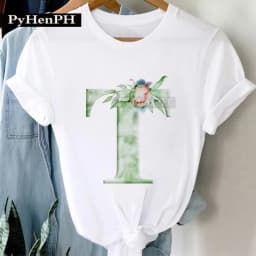 26 Alphabet Tshirt Personalized Watercolor Letter Print Women's Summer T-shirt Short Sleeve White Everything Tops Harajuku