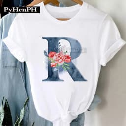 26 Alphabet Tshirt Personalized Watercolor Letter Print Women's Summer T-shirt Short Sleeve White Everything Tops Harajuku