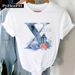 26 Alphabet Tshirt Personalized Watercolor Letter Print Women's Summer T-shirt Short Sleeve White Everything Tops Harajuku