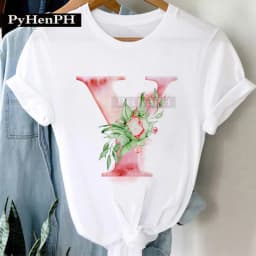 26 Alphabet Tshirt Personalized Watercolor Letter Print Women's Summer T-shirt Short Sleeve White Everything Tops Harajuku
