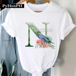26 Alphabet Tshirt Personalized Watercolor Letter Print Women's Summer T-shirt Short Sleeve White Everything Tops Harajuku