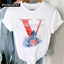 26 Alphabet Tshirt Personalized Watercolor Letter Print Women's Summer T-shirt Short Sleeve White Everything Tops Harajuku